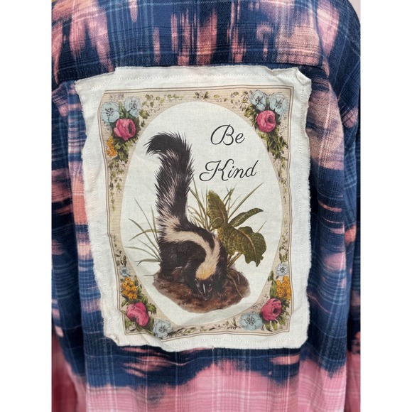 Be Kind Skunk Patch FlannelDistressed Ombre PlaidXL
